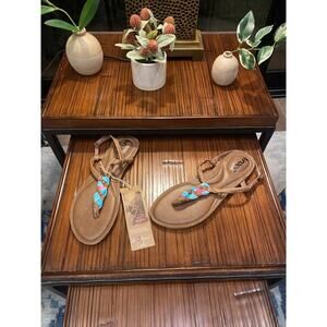 Reef Womens Mayan Sunlight Brown Buckle Leather T Strap Sandals Sz 9 Nwt